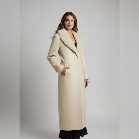 Anastasio Wool Long Coat with Fur Collar – Cream – Size 48 (Fits M/L) - Picture 9 of 16